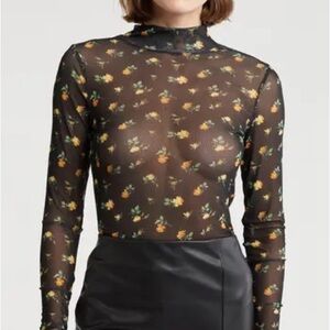 AFRM Black Sheer Floral Blouse
